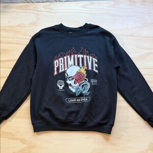 Primitive Black Soft Thin Crewneck Sweatshirt with Skull & Rose Graphic
